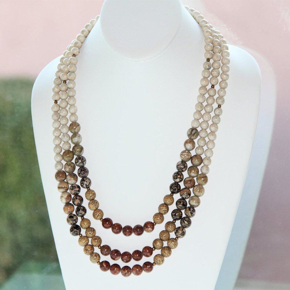 Multi-Jasper Gemstone Beads 3-Strand Necklace